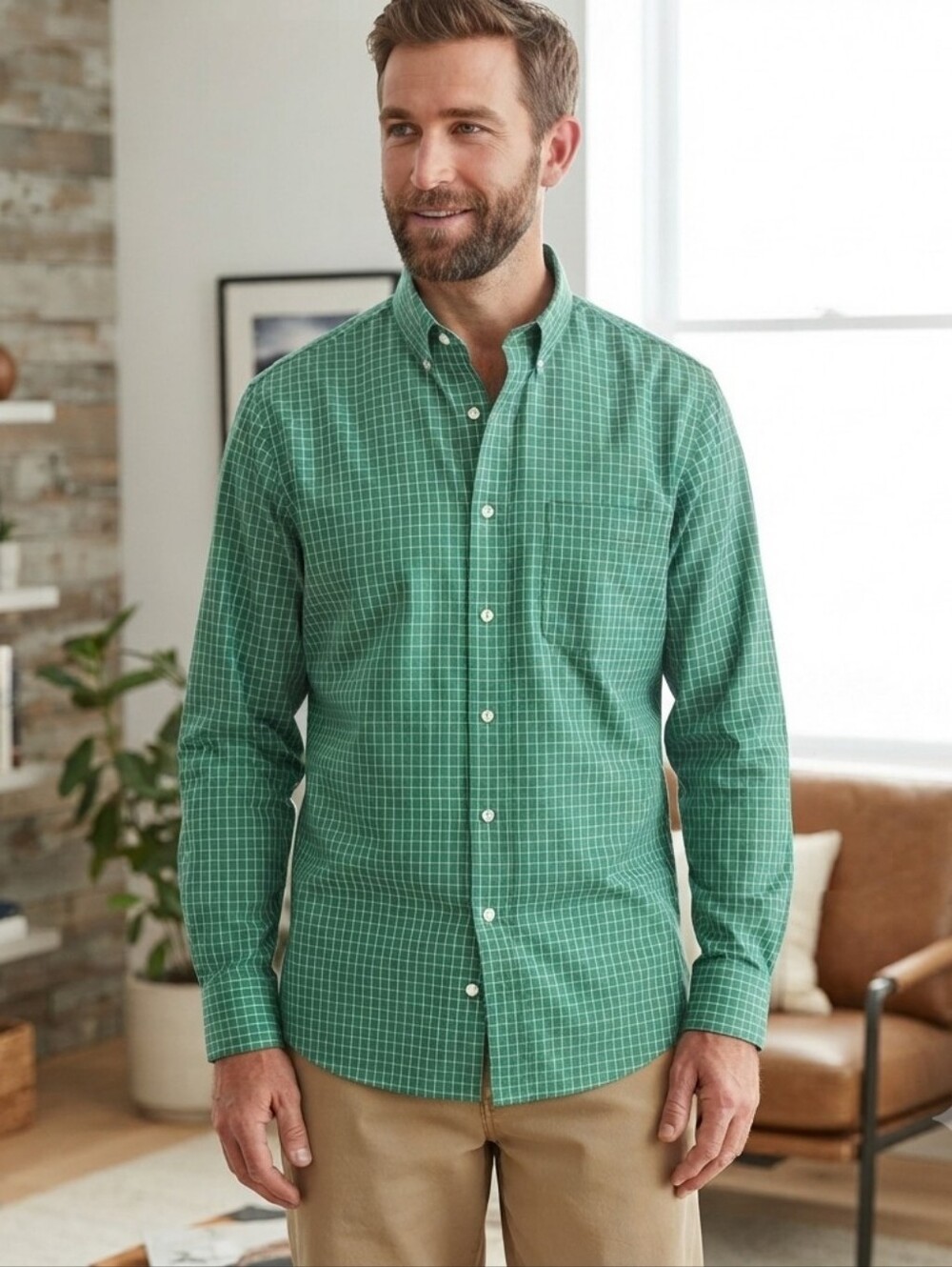NWOT L.L. Bean Green Gingham Button Down Shirt Size M-Reg Heritage Preppy